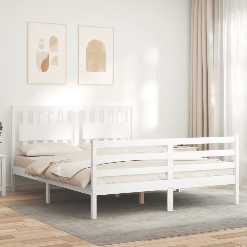 Giroletto con Testiera-Struttura Letto con testiera Bianco 160x200 cm Legno Massello 700233