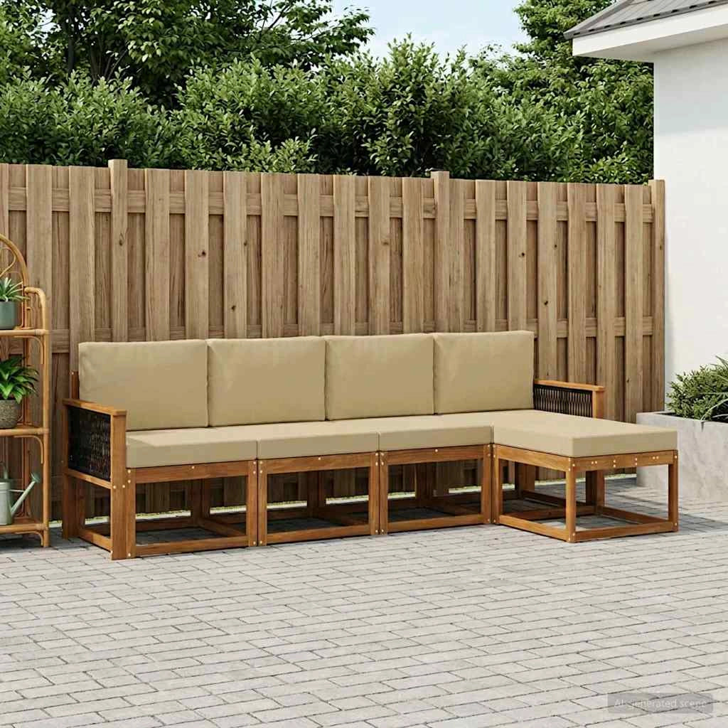 Set di divani da esterno 5 pz Naturale e Beige Poliestere 3385134