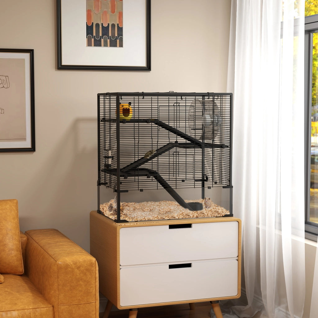 Gabbia per criceti 4 livelli con casetta e accessori ¨C Xylo ¨C nero, vetro, 78x48x80 cm