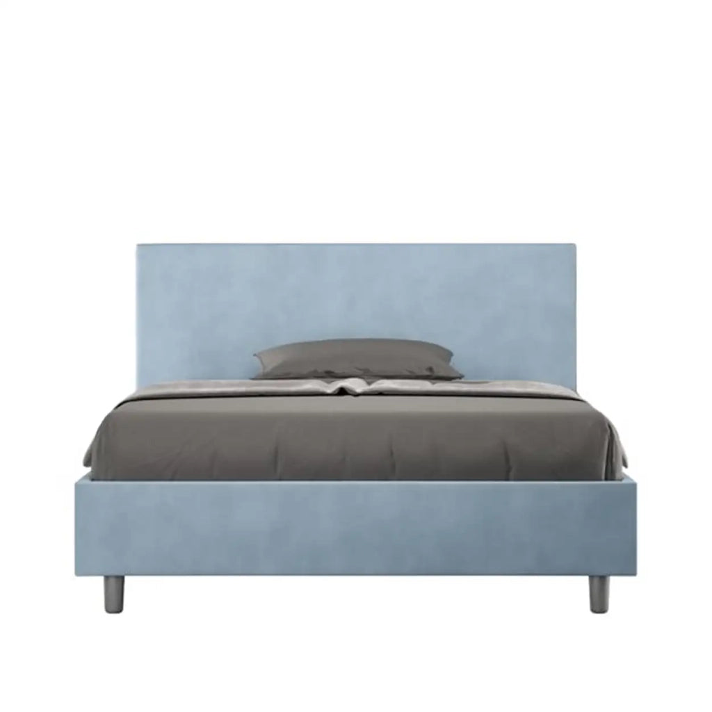Letto matrimoniale francese contenitore imbottito 140x210 microfibra azzurro Adele