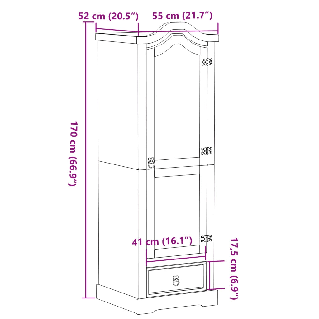 Armadio Corona 55x52x170 cm in Legno Massello di Pino CFW1226654