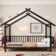 Letto a casetta 90x200 cm con sbarre di sicurezza in metallo nero