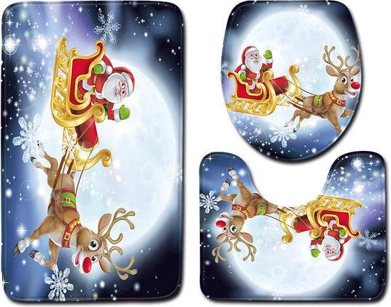 Set di Tappeti Antiscivolo per Bagno per Natale, 3 Pezzi, Matto Bagno + Contorno + Tappeto per WC, Decorazione di Natale Vittima del Natale, Tappeto Antiscivolo per Bagno 20"x 31"+16x18"+16"x20