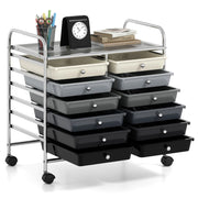 Carrello portaoggetti con 12 cassetti e ampio piano di lavoro, Cassettiera con 4 ruote per soggiorno e cucina Grigio Sfumato-Carrelli