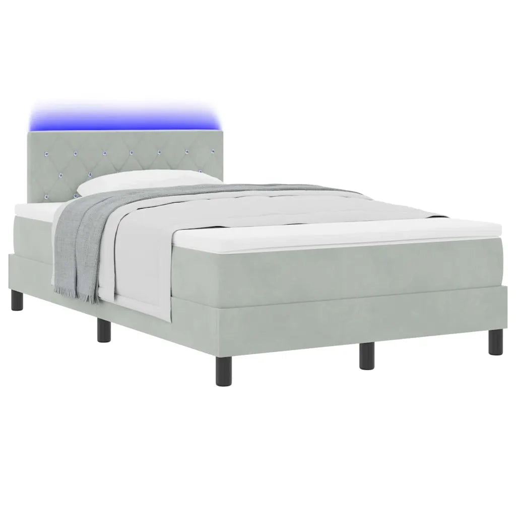 Letto a Sorgente LED con led Grigio chiaro 120 x 190 cm Velluto