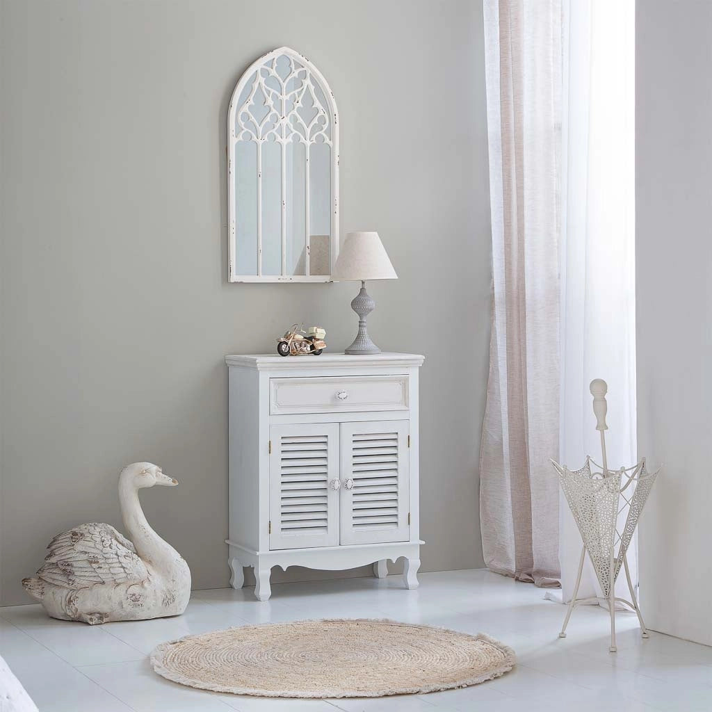 Mobile da ingresso in legno con 1 cassetto e 2 ante bianco 60x30x78
