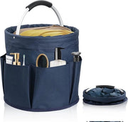 Borsa di Stoccaggio per Giardino Impermeabile in Tessuto Oxford con Maniglia e 6 Comparti laterali, Ideale per l'Archiviazione e le Attività all'Aperto come Escursioni e Grigliate (Navy, 28x28cm)