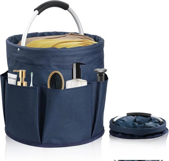Borsa di Stoccaggio per Giardino Impermeabile in Tessuto Oxford con Maniglia e 6 Comparti laterali, Ideale per l'Archiviazione e le Attività all'Aperto come Escursioni e Grigliate (Navy, 28x28cm)