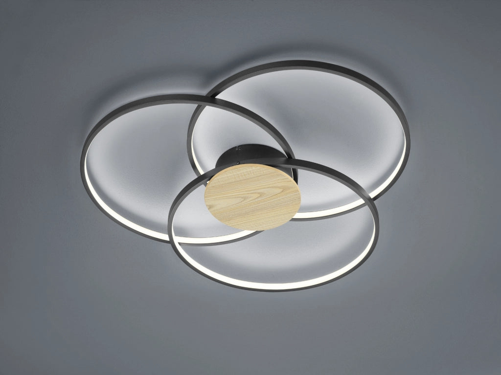Plafoniera Applique Interno Led 3 Cerchi Nera Dimmer Sedona GD Trio