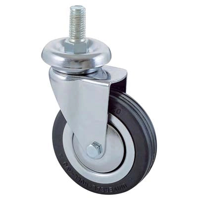 RUOTA A FORCELLA GIREVOLE PERNO FILETTATO 155B AVO - A/CROMATO/GOMMA NERA D.MM 100X24 F.MA 12X30- 4 pezzi