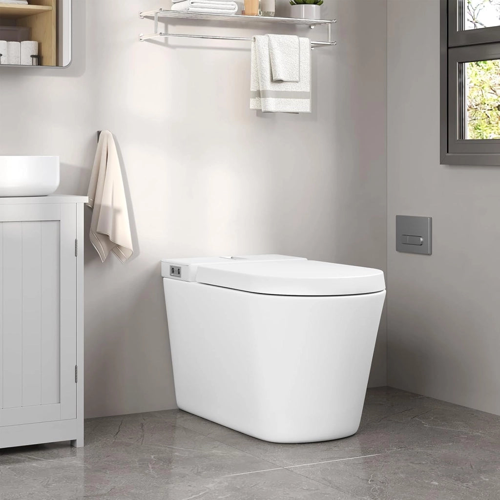 Copriwater Sedile WC Coperchio con Chiusura Ammortizzata Soft Close Toilet Seat Bagno in Plastica Bianco Forma di D