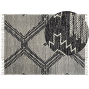 Tappeto in cotone bianco panna nero 160 x 230 cm lana motivo geometrico nappe orientale tribale