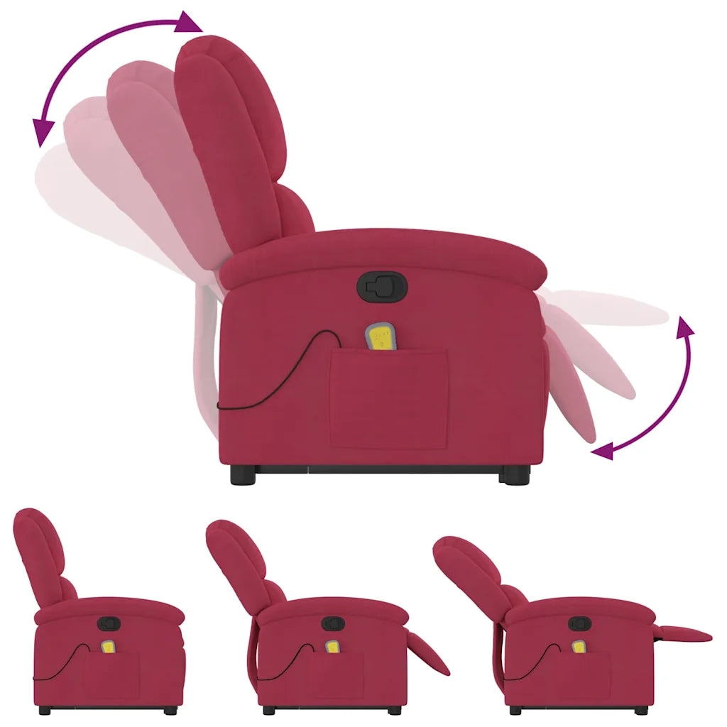Poltrona Alzapersona Massaggio Reclinabile Rosso Vino Velluto 3204316