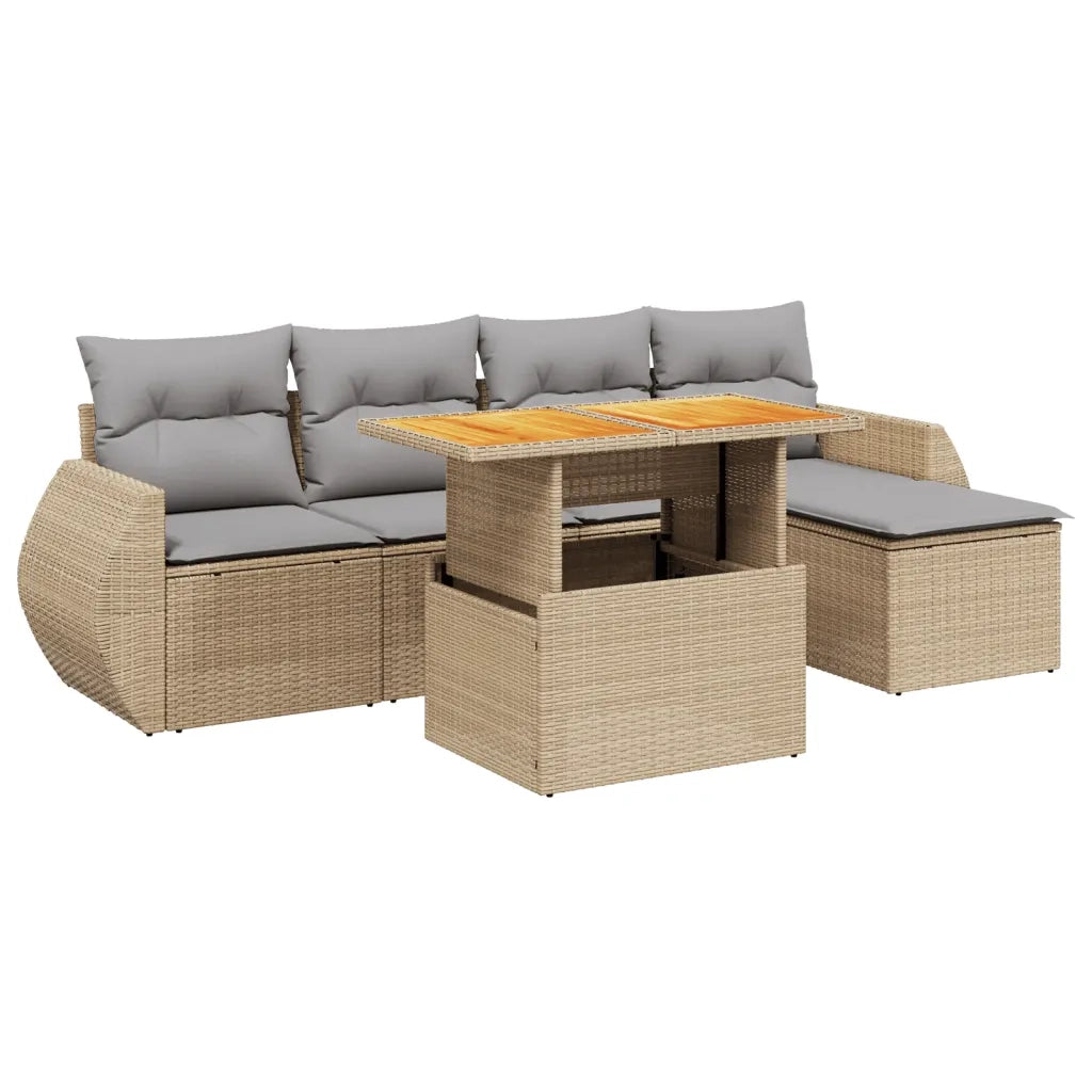 Set Divano da Giardino 6 pz con Cuscini Beige in Polyrattan 3272172