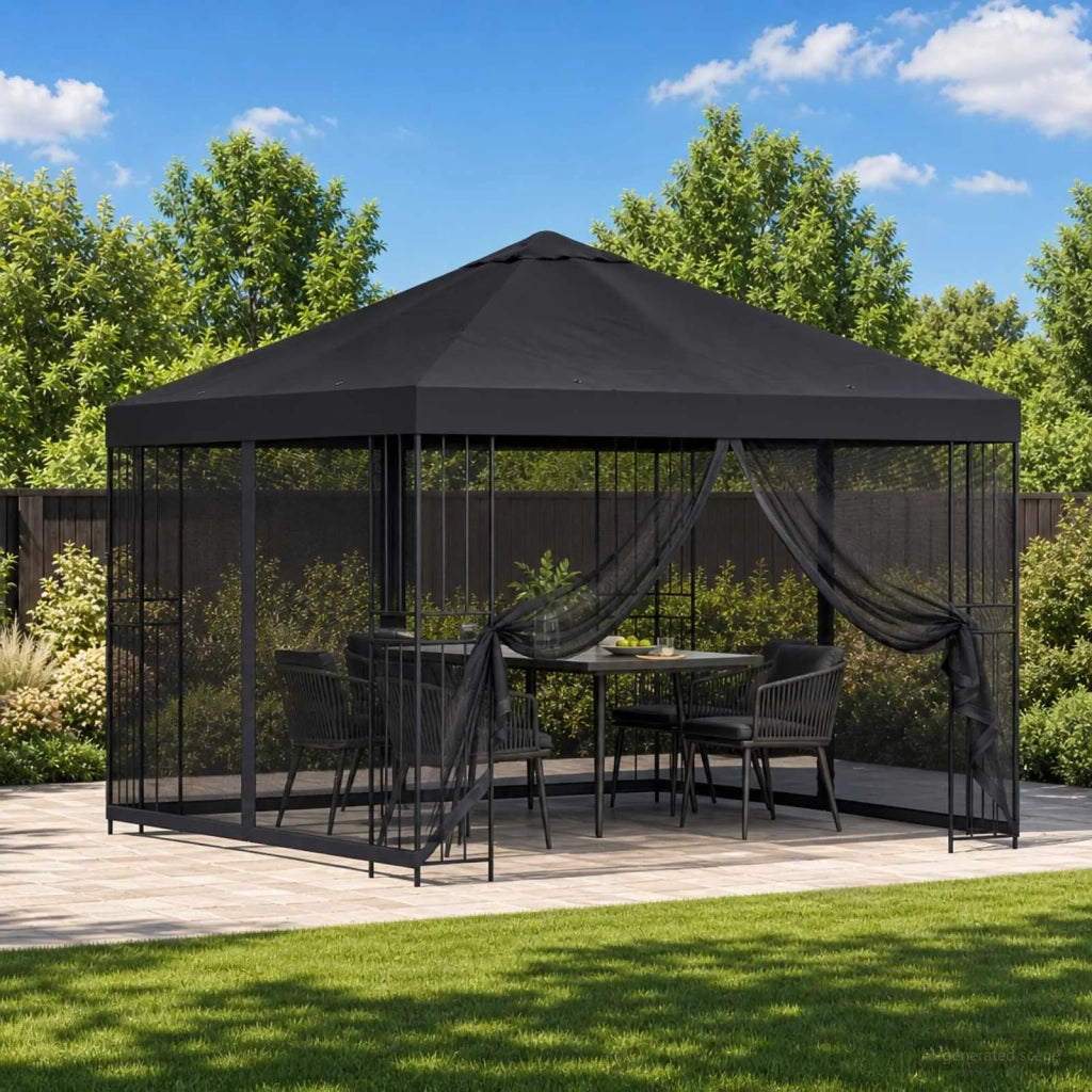 Gazebo | Pergolato da giardino con pareti laterali 3 x 3 m Nero