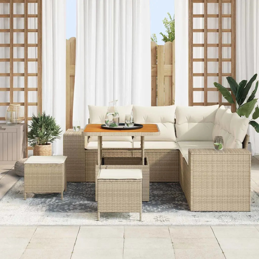 Set Divano da Giardino con cuscino 8 pcs Beige e Crema