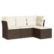 Set Divano da Giardino 4 pz | Set Salotto da Giardino con Cuscini Marrone in Polyrattan