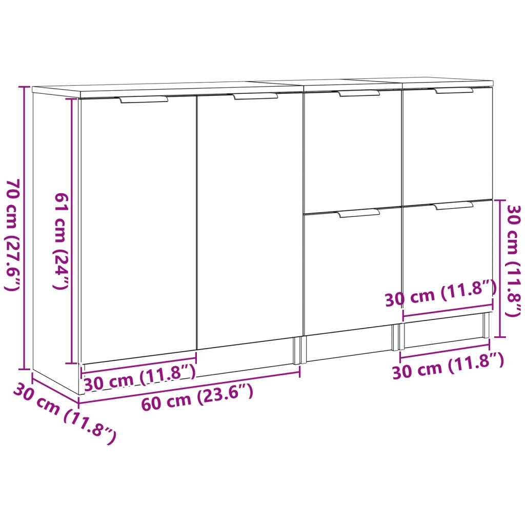 Credenza 3 pz | Madia | Buffet da pranzo | Armadio da pranzo Rovere Nero Legno multistrato