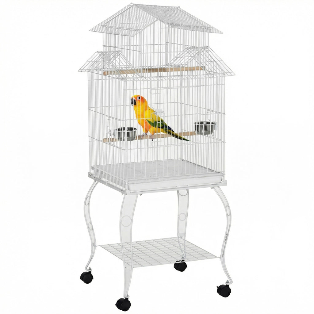 Gabbia per Uccelli Grande con Ruote e Ripiano ¨C zephmum ¨C 50x49x137 cm Bianco