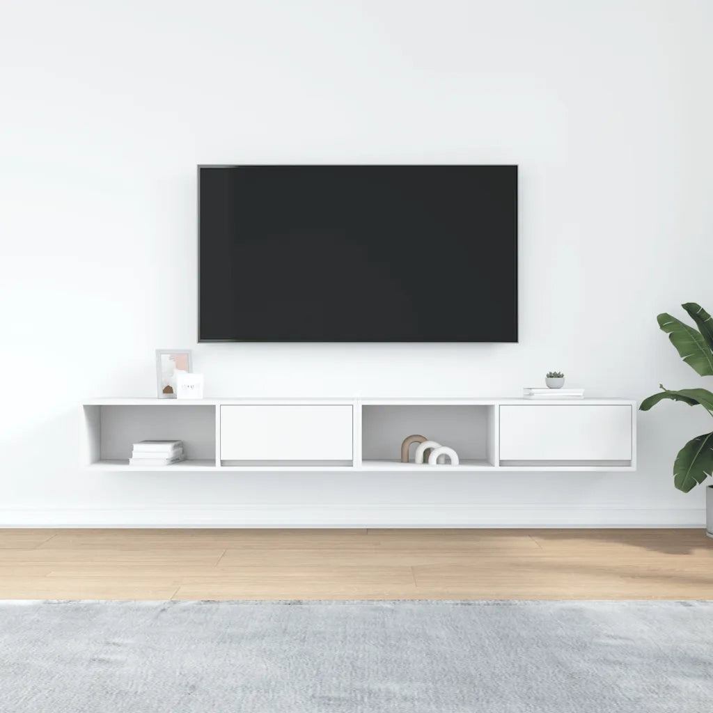 vidaXL Mobili TV a Parete 2pz Bianchi 100x31x25,5 cm Legno Multistrato