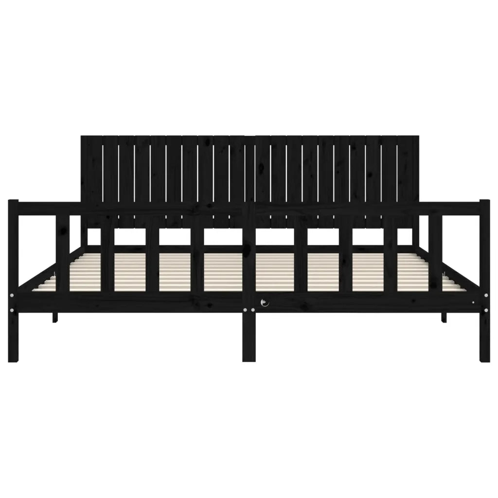 Giroletto con Testiera Nero 200x200 cm in Legno Massello 3192970