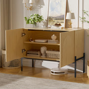 Credenza moderna 2 ante con gambe in metallo, naturale 100 cm
