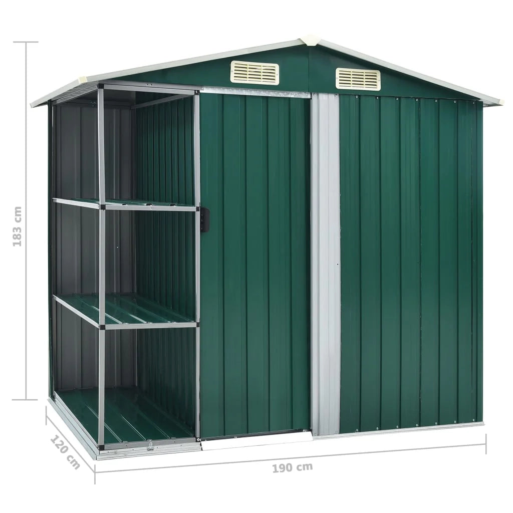 Casetta da giardino cabina ripostiglio casetta da esterno robusta casetta per attrezzi con ripiano 205 x 130 x 183 cm ferro verde 02_0022225