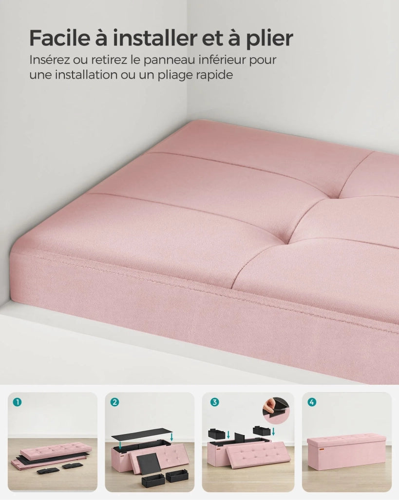 Panca contenitore in velluto con coperchio 2 contenitori divisori rimovibili capacità di carico 300 kg per corridoio soggiorno camera da letto rosa 12_0004163
