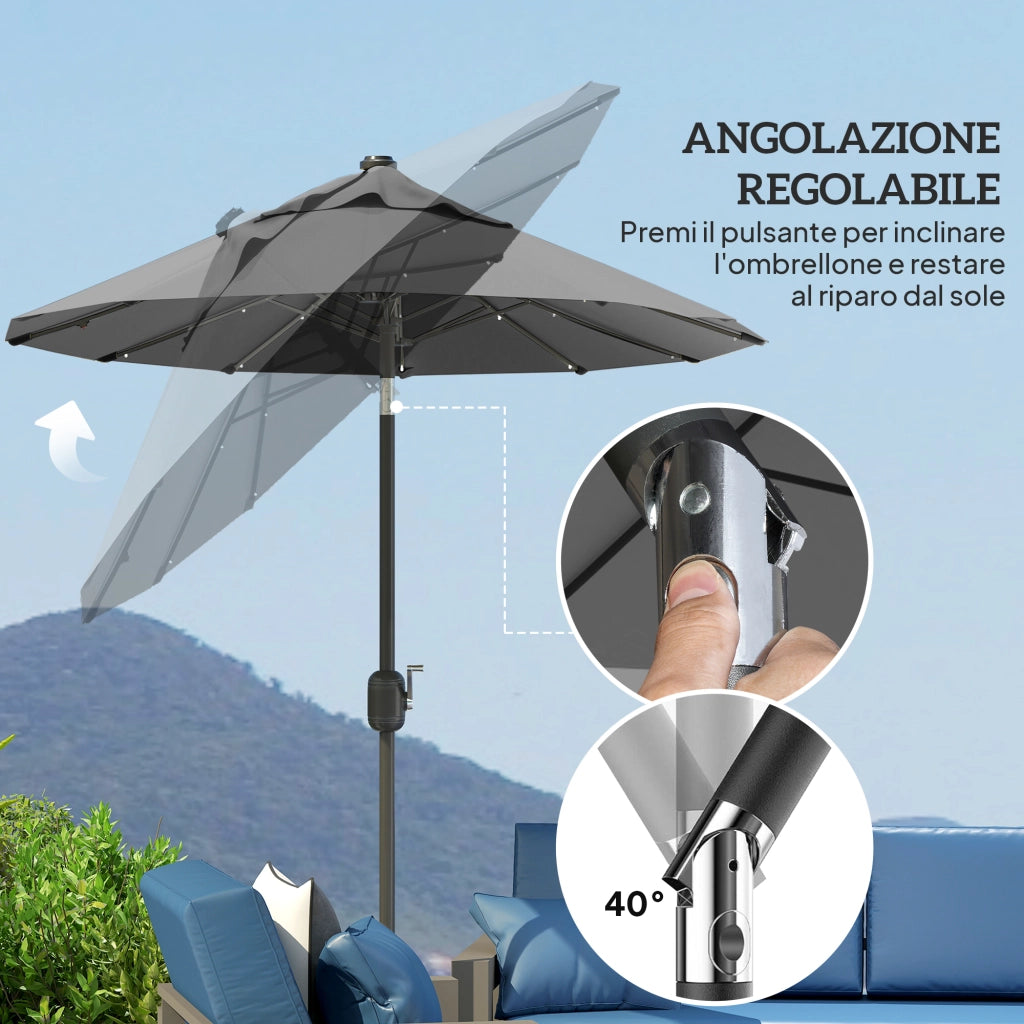 Ombrellone doppio con base a croce e luci solari ¨C zephmum ¨C Grigio 295x150x219cm