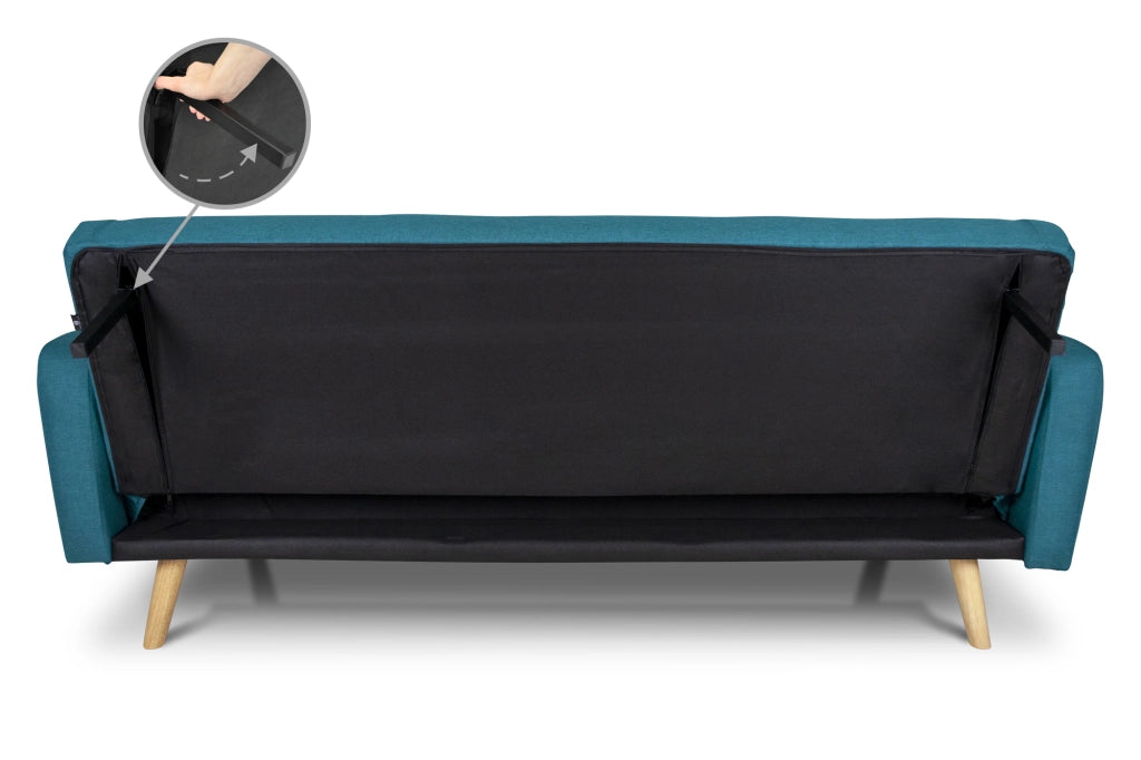 Divano letto clic clac in tessuto blu petrolio, divano 3 posti - Henry - DL-HE27FBC