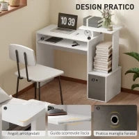Scrivania Moderna per PC con Mensola Porta Tastiera, Ripiano e Cassetto in Tessuto, in Legno, 100x40x86.6cm, Bianco