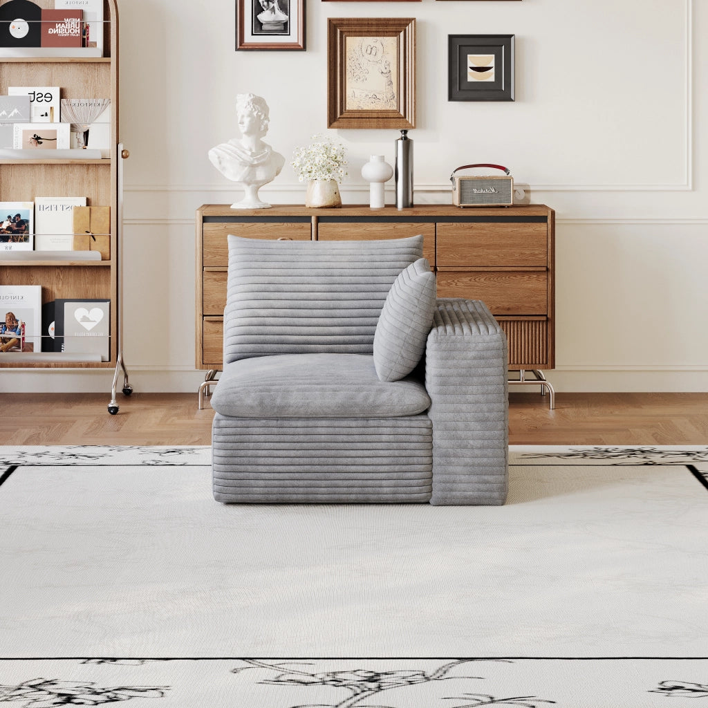 Divano modulare in tessuto con supporto in schiuma, seduta morbida e composizione versatile grigio