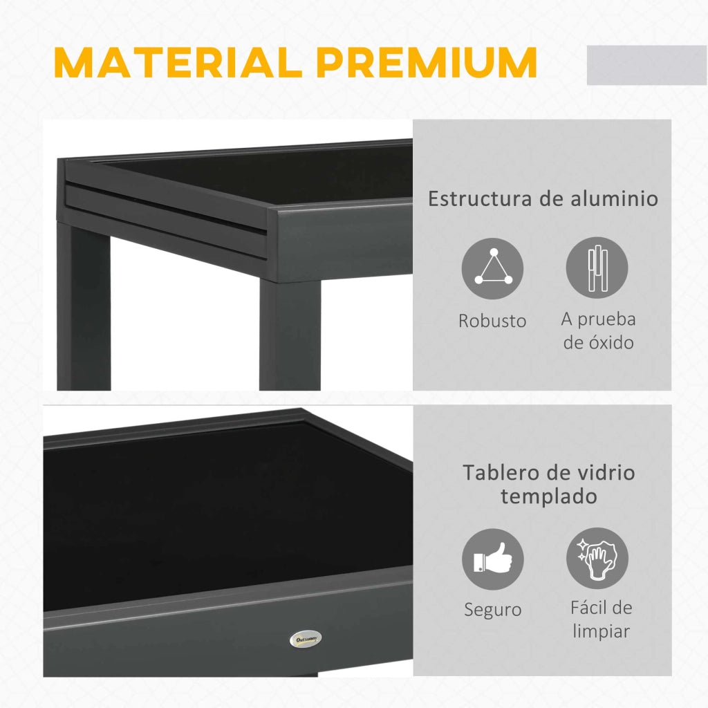 Tavolo da Giardino Allungabile in Alluminio con Piano Vetro Temperato ¨C Zephmum ¨C 80-160x80x75cm Nero