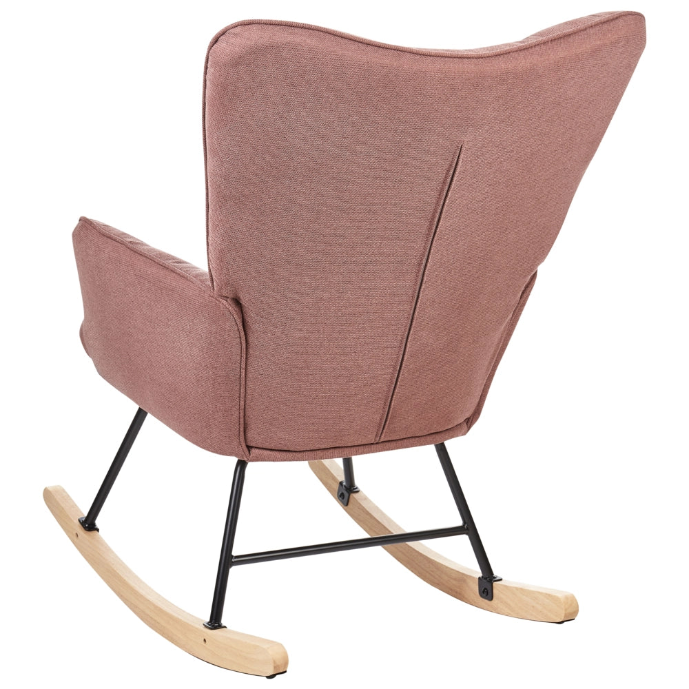 Sedia a dondolo Tessuto Boucle rosa Rivestimento Gambe in legno  Moderna