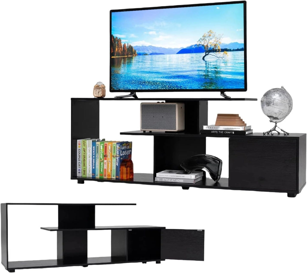 Mobile TV per TV fino a 55 pollici, Panca TV a 3 livelli con armadio a porta, tavolo TV con gambe regolabili, 152 x 38 x 58,5 cm, per soggiorno camera da letto e ufficio (industriale)