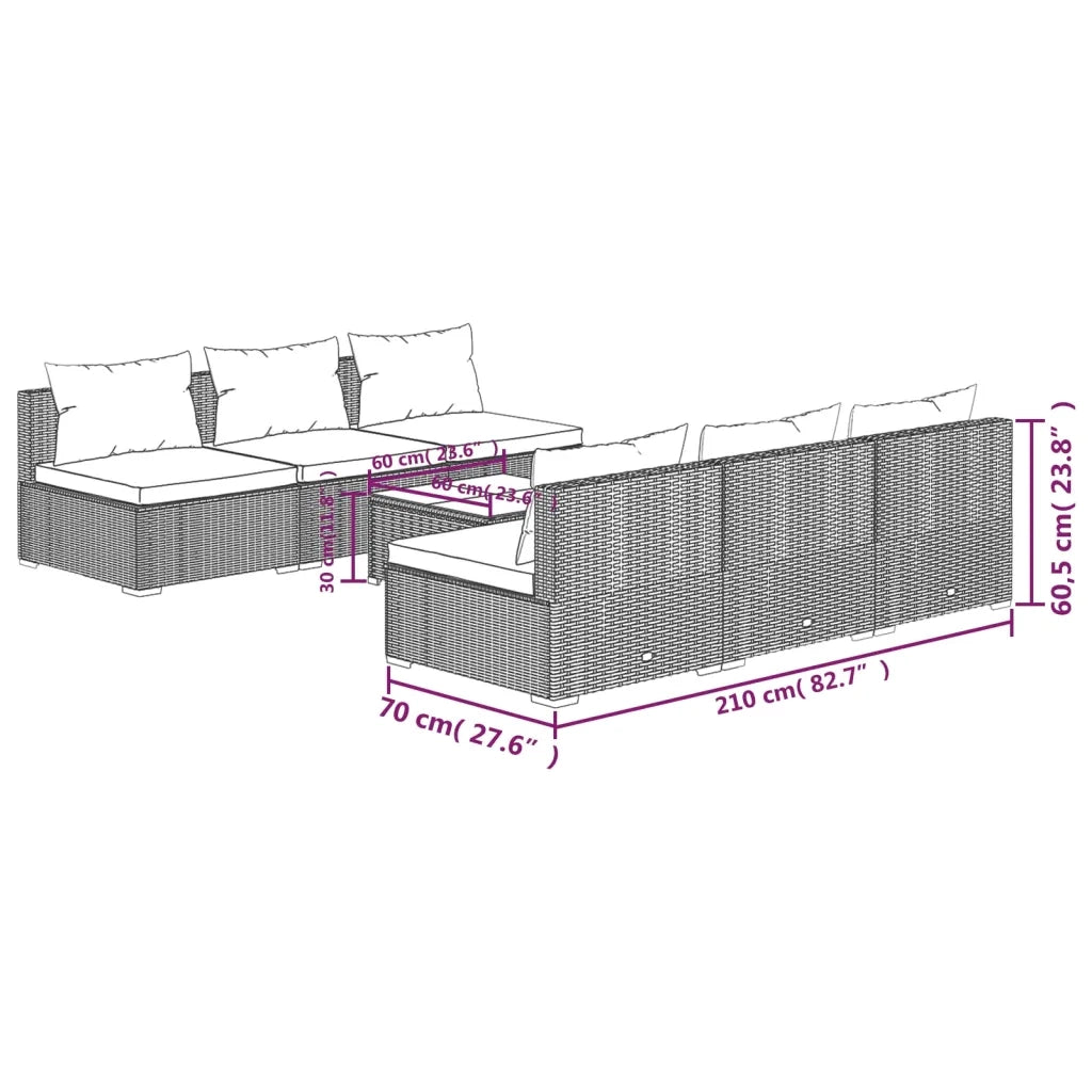 Set Divani da Giardino 7 pz con Cuscini in Polyrattan Marrone 3101459