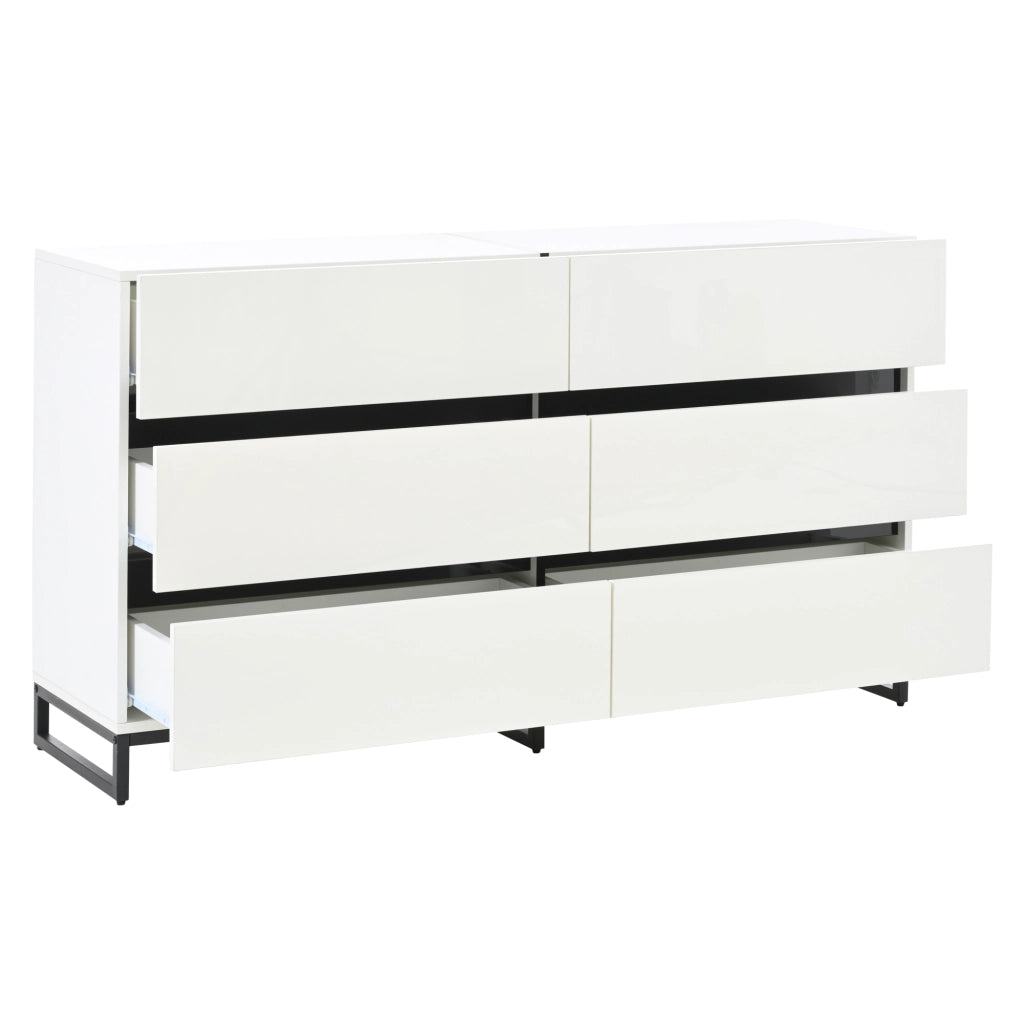Sideboard da soggiorno 140 x 39,5 x 78,5 cm con 6 cassetti, struttura in truciolare, finitura bianco e nero, portata fino a 60 kg