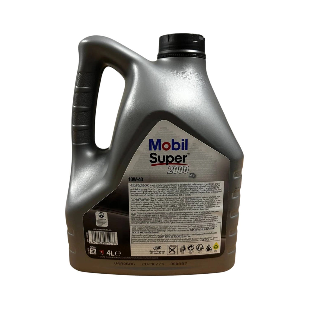 OLIO LUBRIFICANTE PER MOTORI MOBIL SUPER 10W-40 BENZINA E DIESEL 2000x1 4LT