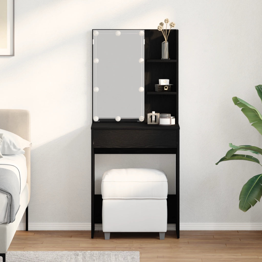 Tavolo da trucco LED in Rovere Nero, 60x40x140 cm, Realizzato in Legno ingegnerizzato