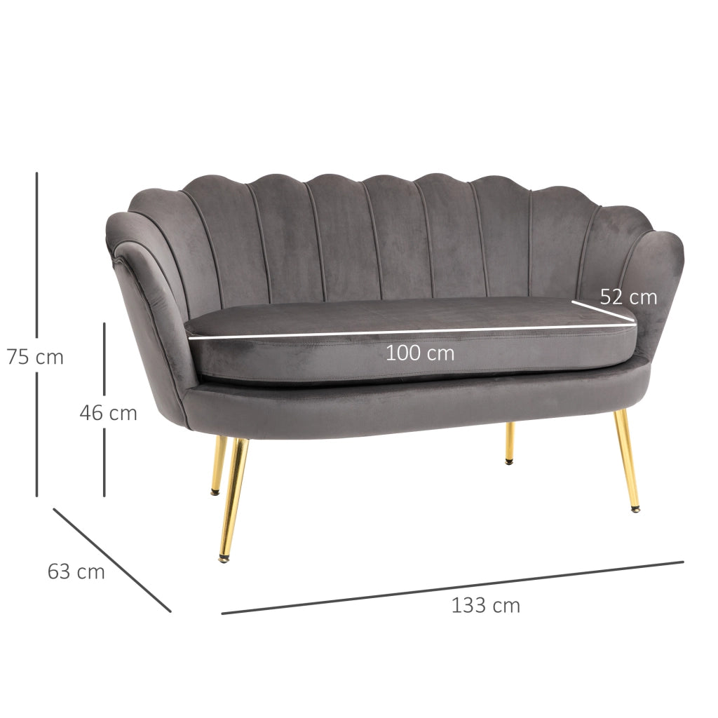 Divano 2 Posti Tessuto Velluto Imbottito ¨C Zephmum ¨C Grigio 133x63x75