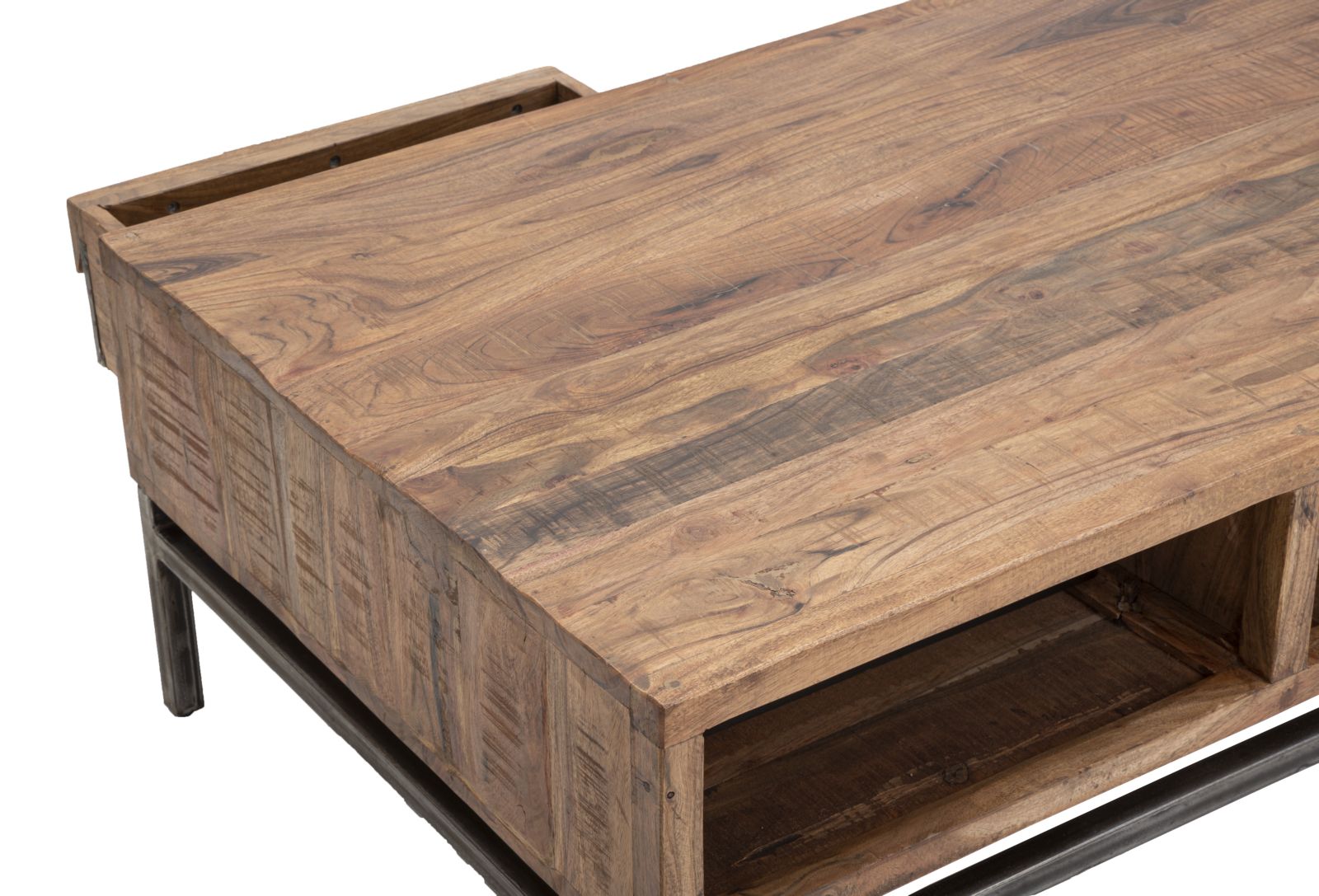 Tavolo da Caffè Yellowstone 118x70x40 cm in Legno di Acacia e Ferro Marrone e Nero