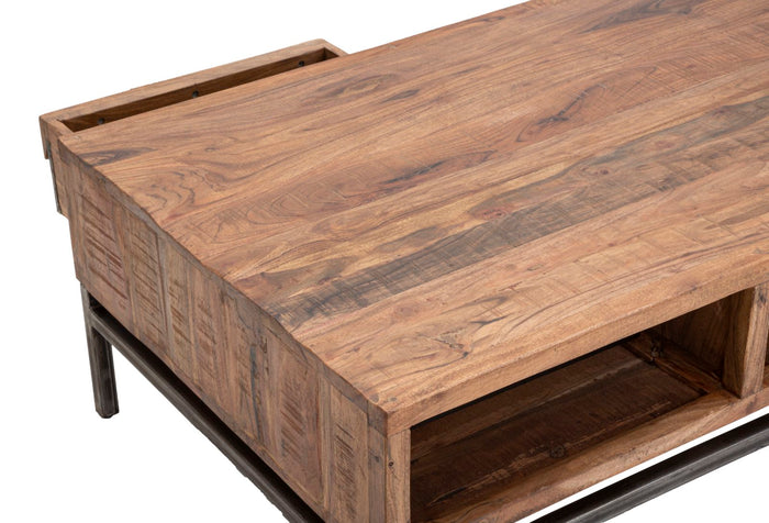 Tavolo da Caffè Yellowstone 118x70x40 cm in Legno di Acacia e Ferro Marrone e Nero