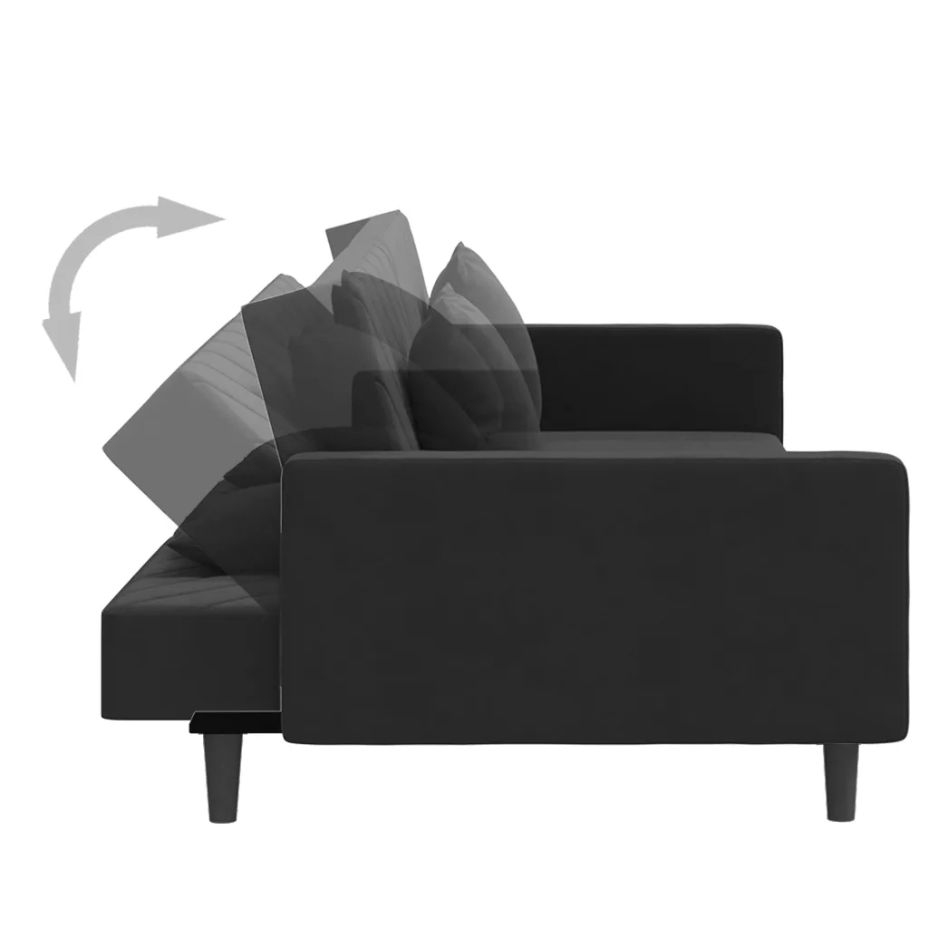 Divano letto | Sof¨¤ letto | Letto singolo a 2 Posti con 2 Cuscini Nero in Velluto