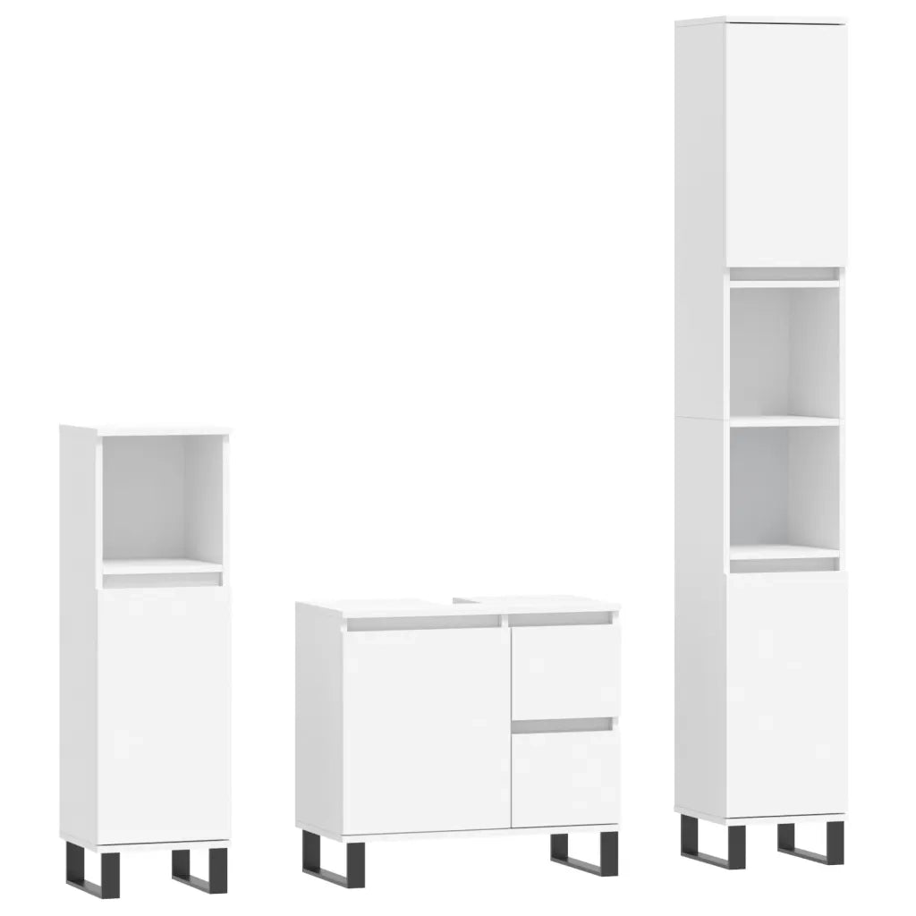 Set Mobili da Bagno | Armadio da bagno 3 pz Bianco in Legno Multistrato