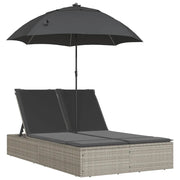 Lettino Prendisole | Sdraio da giardino | Lettino da sole Cuscini e Parasole Grigio Chiaro Polyrattan