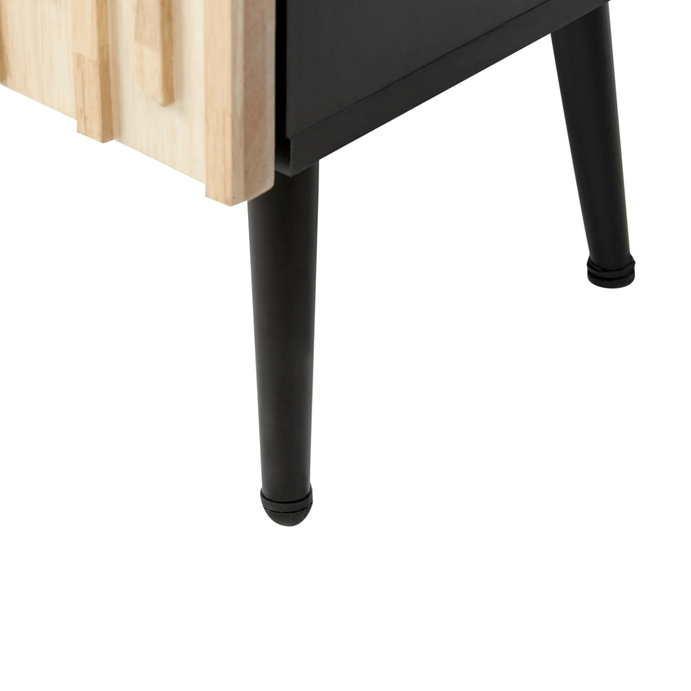 Supporto TV Struttura in MDF Anta in legno massiccio Porta in legno chiaro Contenitore in ferro Gambe moderne
