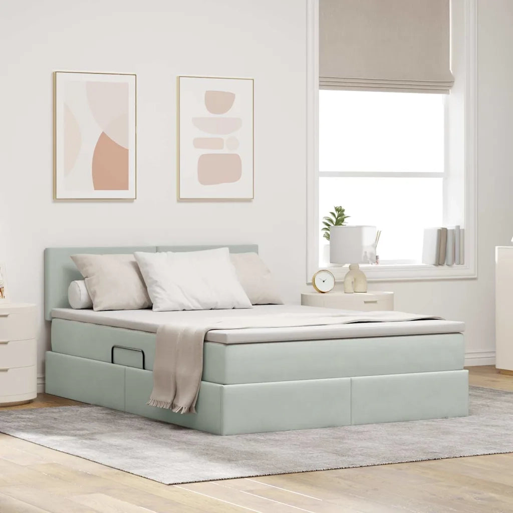Letto con Contenitore Grigio chiaro 140 x 190 cm Velluto