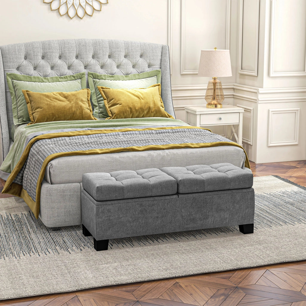 Letto Contenitore in Tessuto Trapuntato ¨C Zephmum ¨C Grigio 116x41x47cm