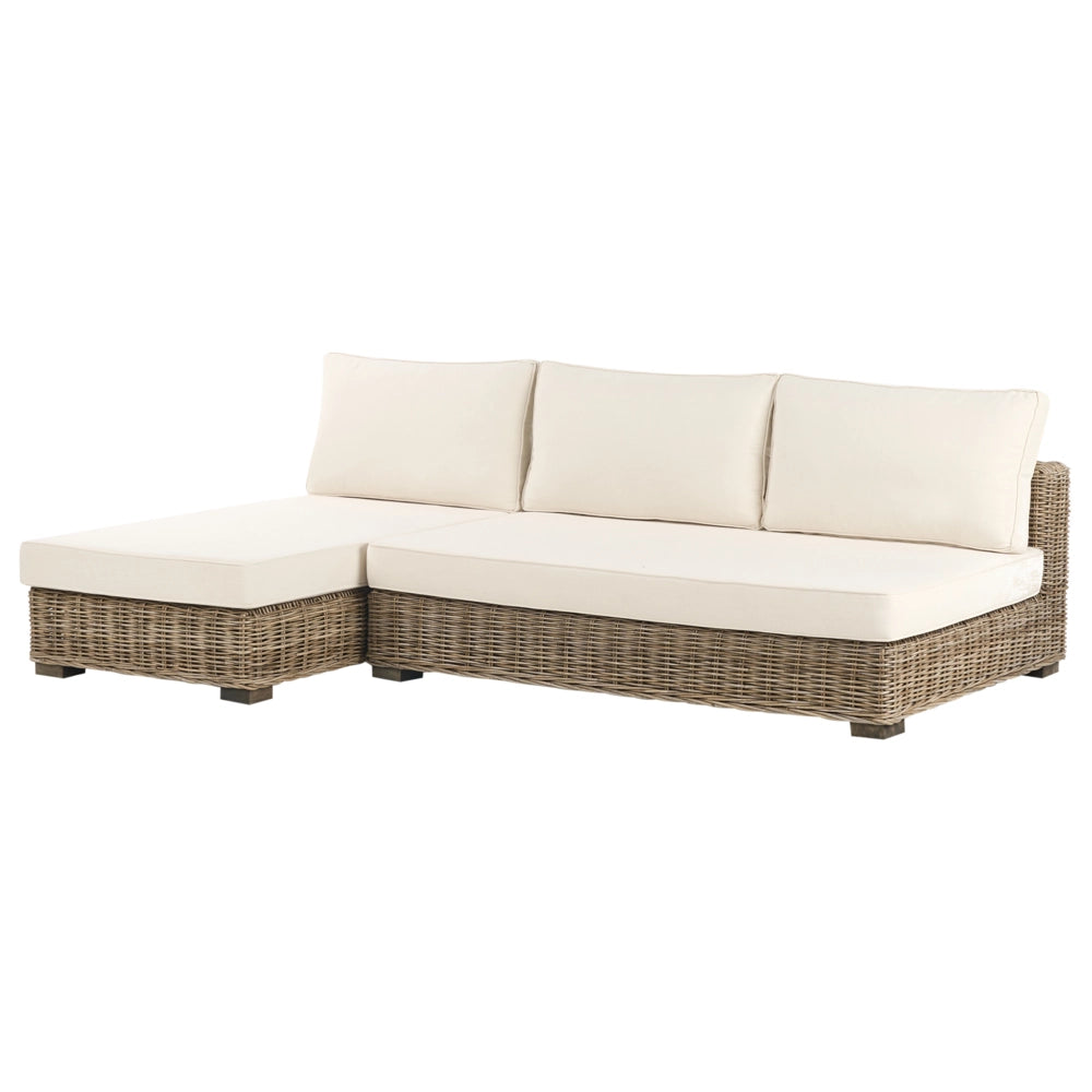 Set salotto da giardino grigio in rattan naturale divano da esterno con tavolino destro