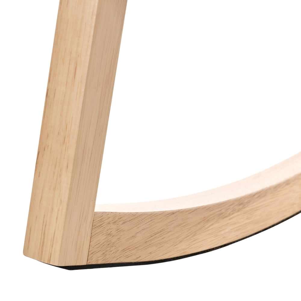 Poltrona a dondolo con rivestimento in tessuto marrone chiaro e beige chiaro schienale intrecciato struttura in legno per salotto e camera da letto